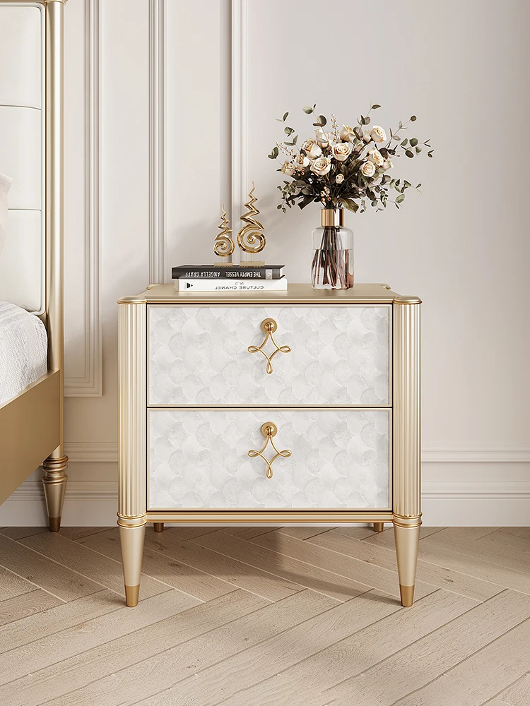 

All solid wood bedside table Bedroom bedside table Light luxury simple high-end shell Small bedside cabinet Storage storage