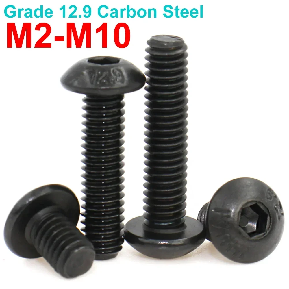 60/30/20/10pcs Hex Head Screw M2 M2.5 M3 M4 M5 M6 M8 M10 Grade12.9 Steel Knob Hexagon Socket Round Button Head Screws L=3-60mm