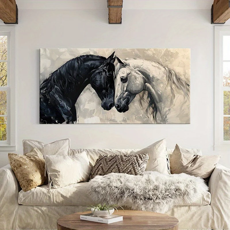 1pc Frameless Abstract Black and White Romantic Horse Painting, Retro Wall Art, Suitable for Horse-themed Decorative Paintings -
