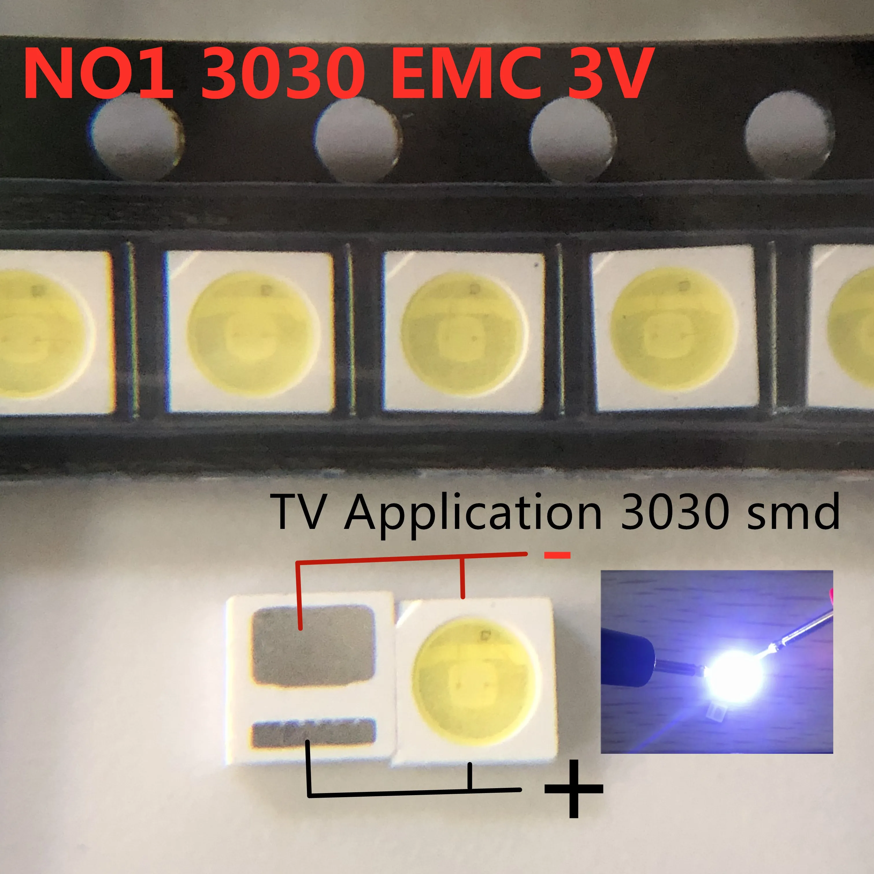 30PCS EVERLIGHT LED Backlight 1-2W 3030 6V Cool white 125-150LM LCD Backlight for TV TV Application 62-123TUN2C/F115145N68SBF-T