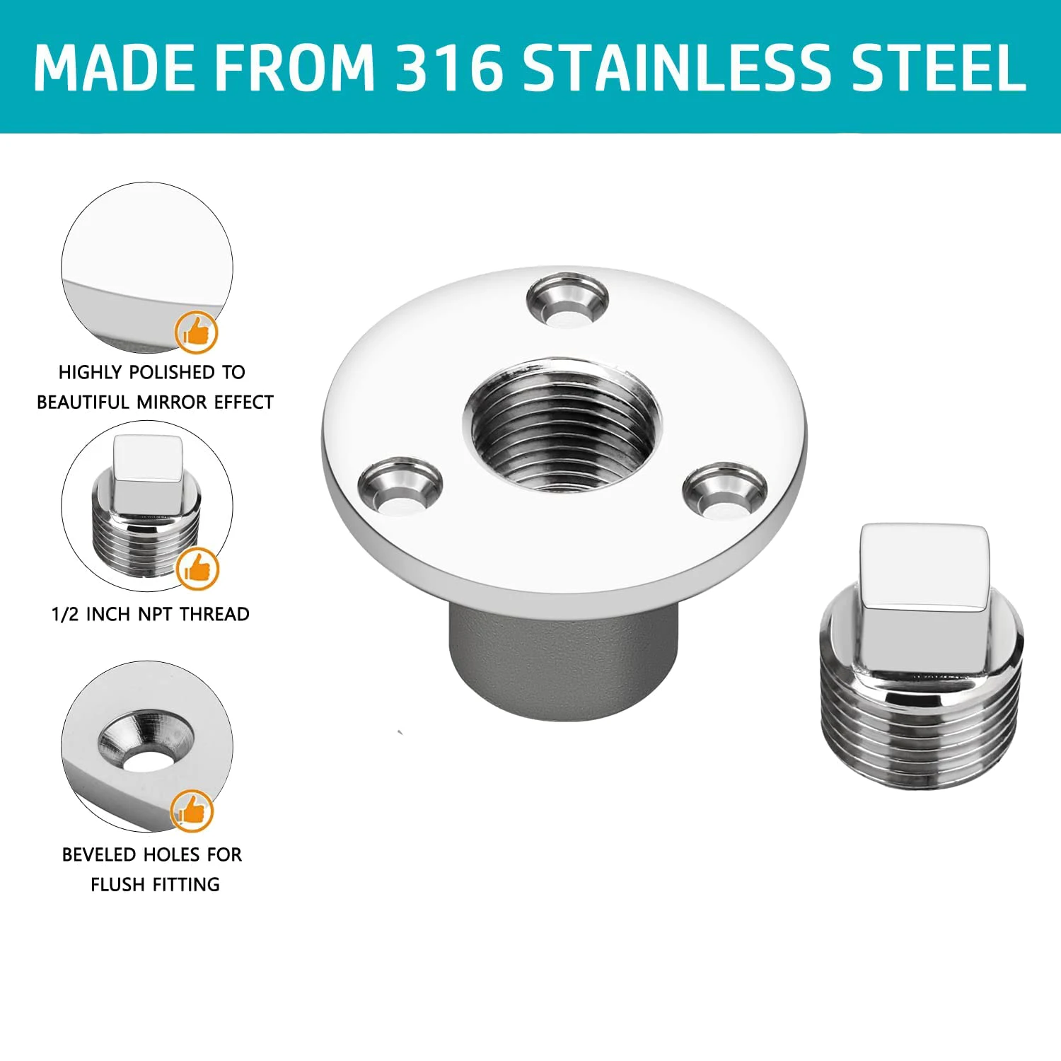 AF93-مجموعة قابس التصريف، قابس التصريف البحري العالمي من الفولاذ المقاوم للصدأ يناسب فتحة 1 بوصة، مع مسامير، ملحقات أجهزة الإرسال