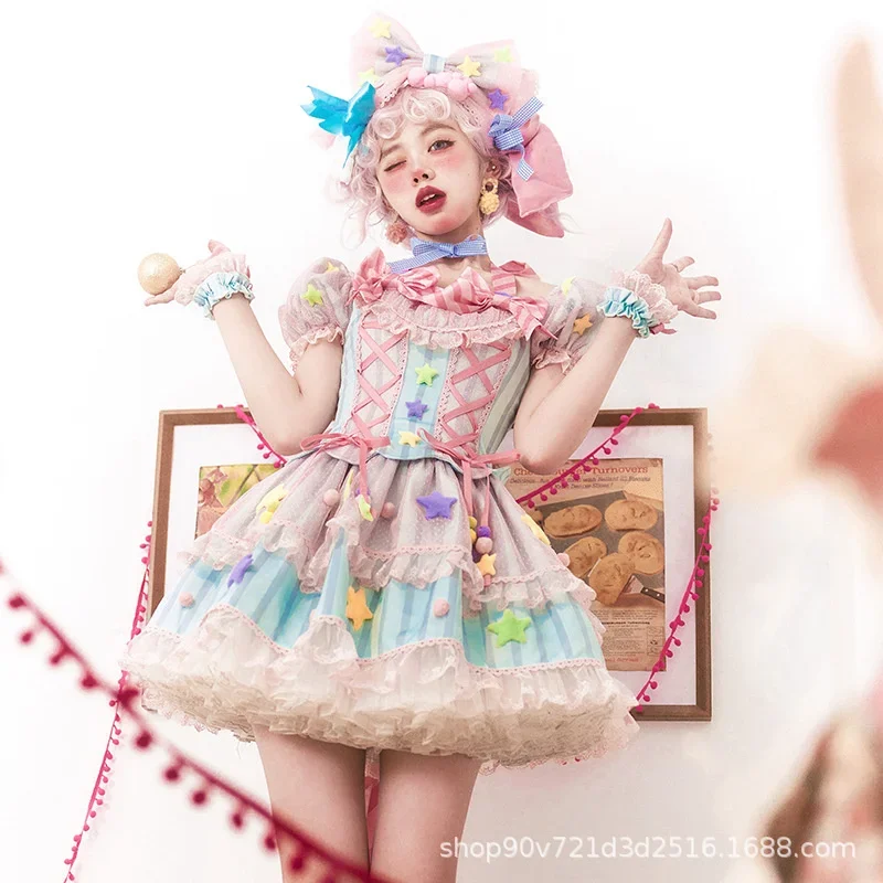 Japanse Schattige Clown Lolita Jurk Meisjes Aardbei Bunny Jsk Jurken Vrouwen Harajuku Slapeloze Schattige Jurken 2023 Cosplay Vestido