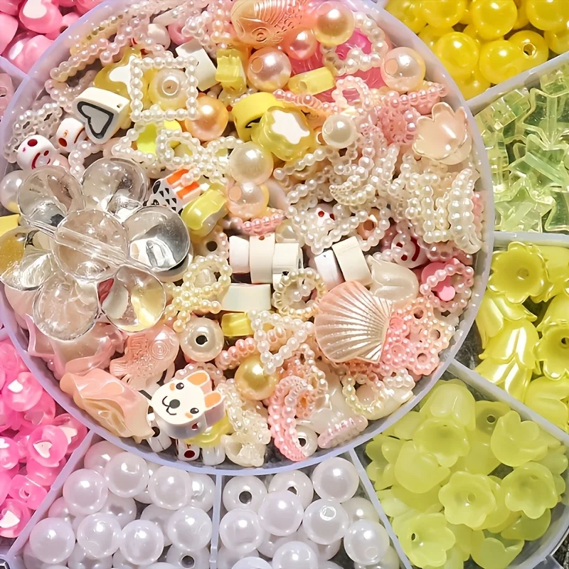 800pcs 13pcs 3-piece set, made of yellow pink white gradually changing color acrylic kit box with scissors and elastic thread DI view 3