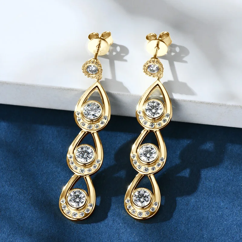 Ehhai GRA شهادة 4 مللي متر و 3 مللي متر مويسانيتي مستدير قطرة الماء ثقب قرط الاذن المرصع للنساء 925 فضة مجوهرات هدية Pendiente