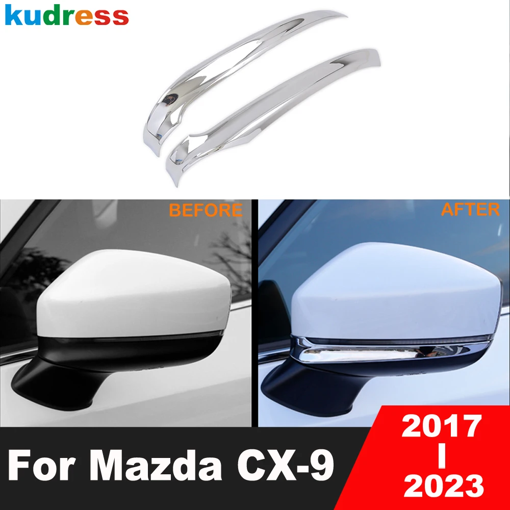 For Mazda CX9 CX-9 2017 2018 2019 2020 2021 2022 2023 Chrome Side Door Rearview Mirror Cover Trim Molding Strip Car Accessories