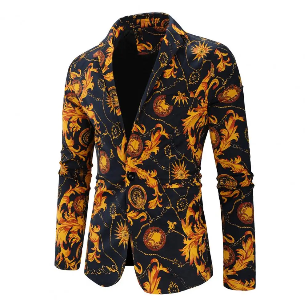 2026 Men Blazer Autumn Men Blazer Fashion Print Men Suit Coat Temperament Turndown Collar Long Sleeve One Button Suit Jacket
