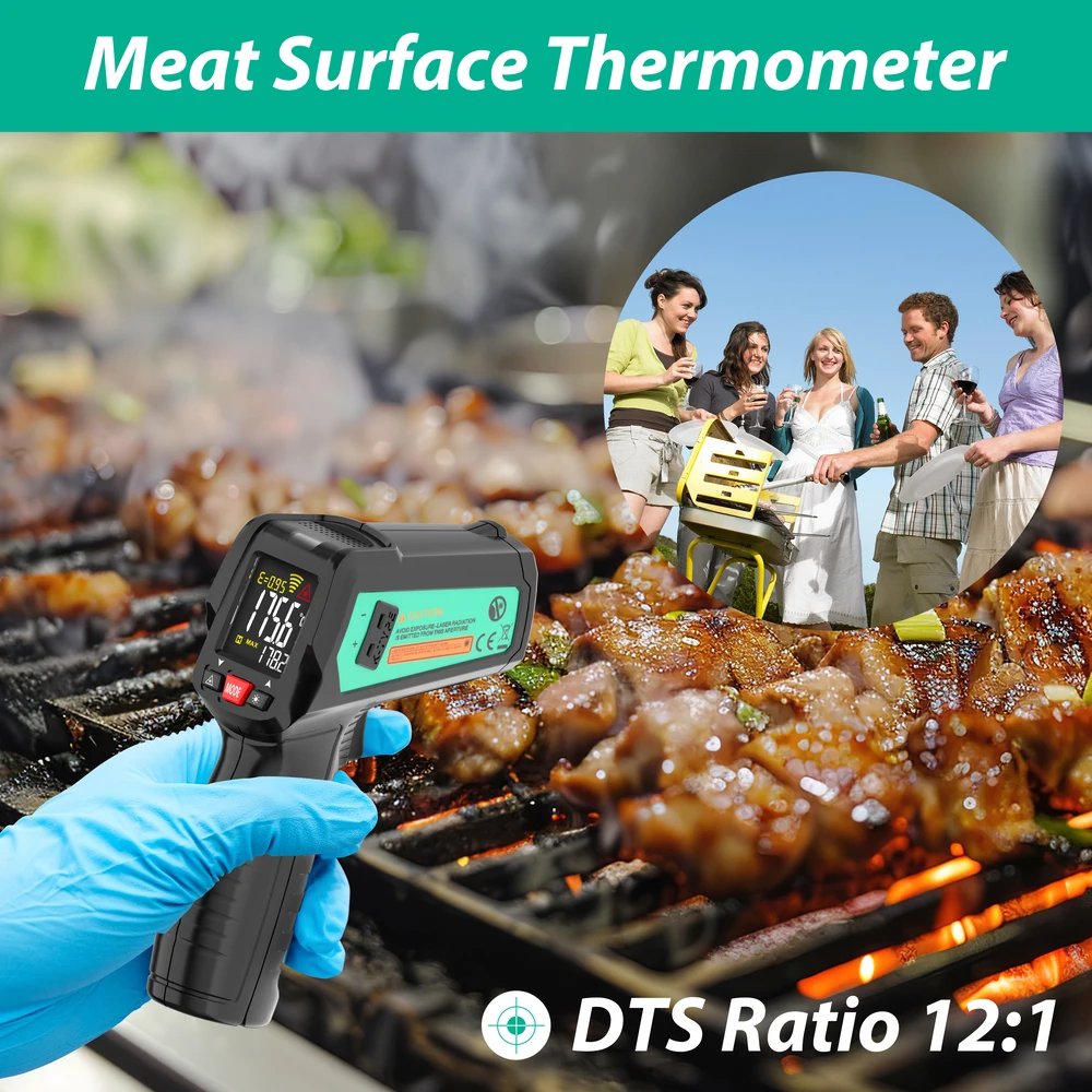 MASTFUYI Digital Infrared Thermometer Temperature Sensor -50°C~580°C Color Screen Laser Aiming 12:1 Object-to-Distance Ratio