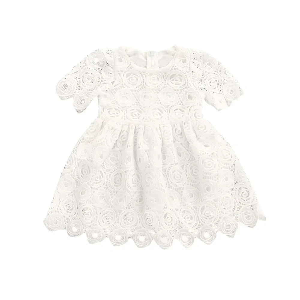 Ids Girls White Dress Baby Summer Clothing Children Lace Ruffle Bow A-line Dress Toddler Casual Princess Dresses