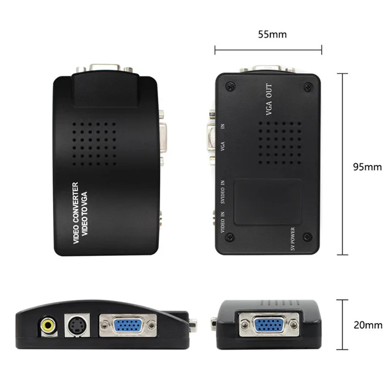 AC56-Svideo AV إلى VGA محول محول مركب RCA AV CVBS في VGA Out 1080P للتلفزيون إلى شاشة الكمبيوتر HDTV #5