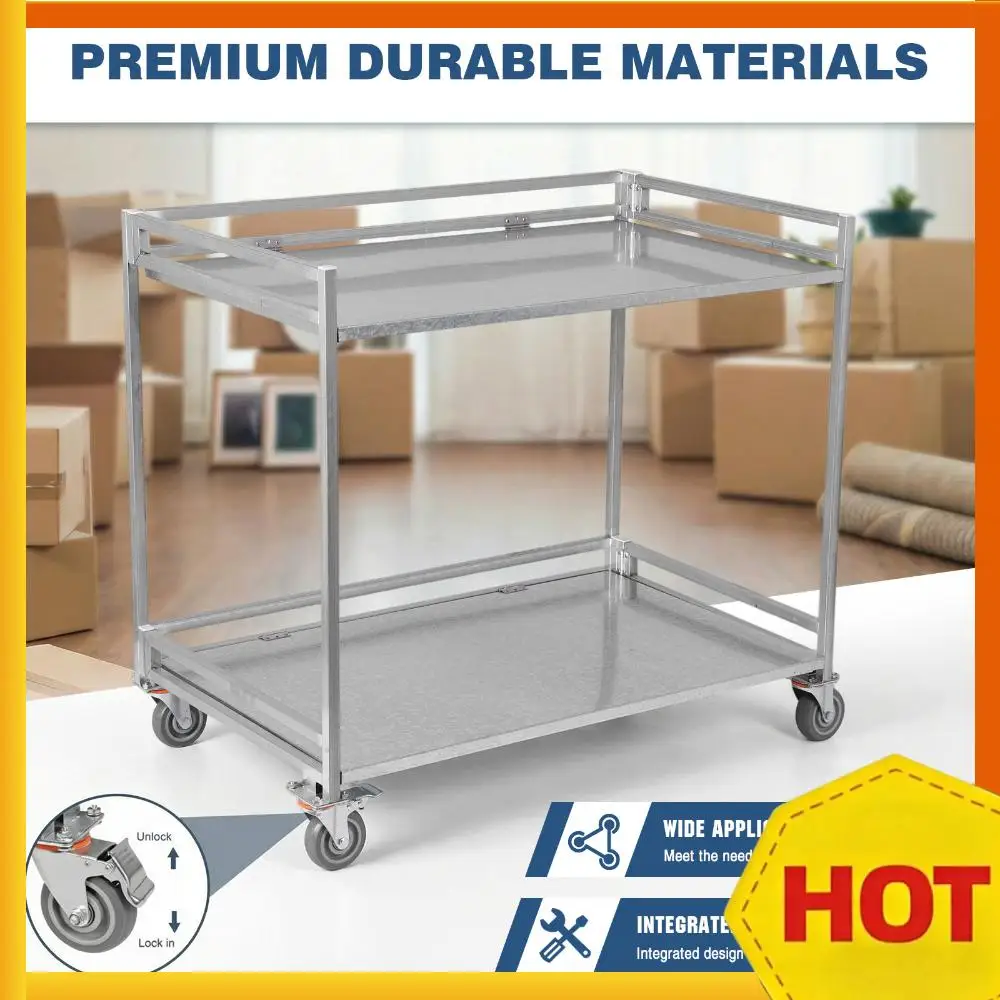 

2 Shelf Rolling Cart Collapsible Steel Rolling Utility Cart with Wheels 660lbs Capacity with Handle for Warehouse Garage