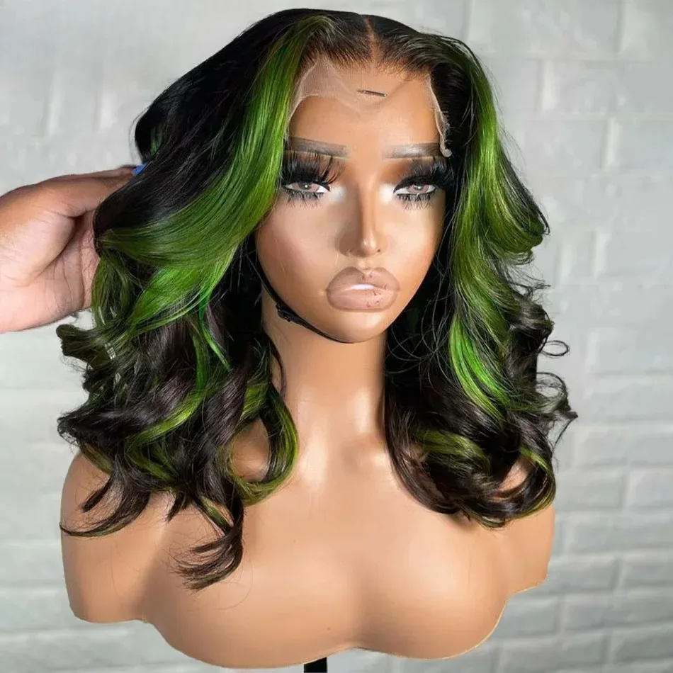

Highlight Green Short Wigs Body Wave Lace Frontal Wig 13X4 HD Bob Lace Wigs For Women Synthetic High Quality Daily Wear Party