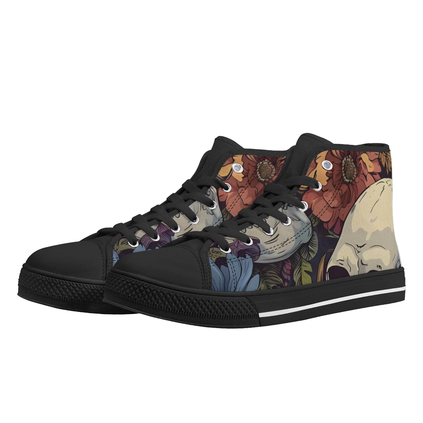 Custom Shoes Floral Skull Prints Classic High Top Canvas Shoes for Boys Girls Vulcanized Shoes Flats  Sneakers Footwears view 6