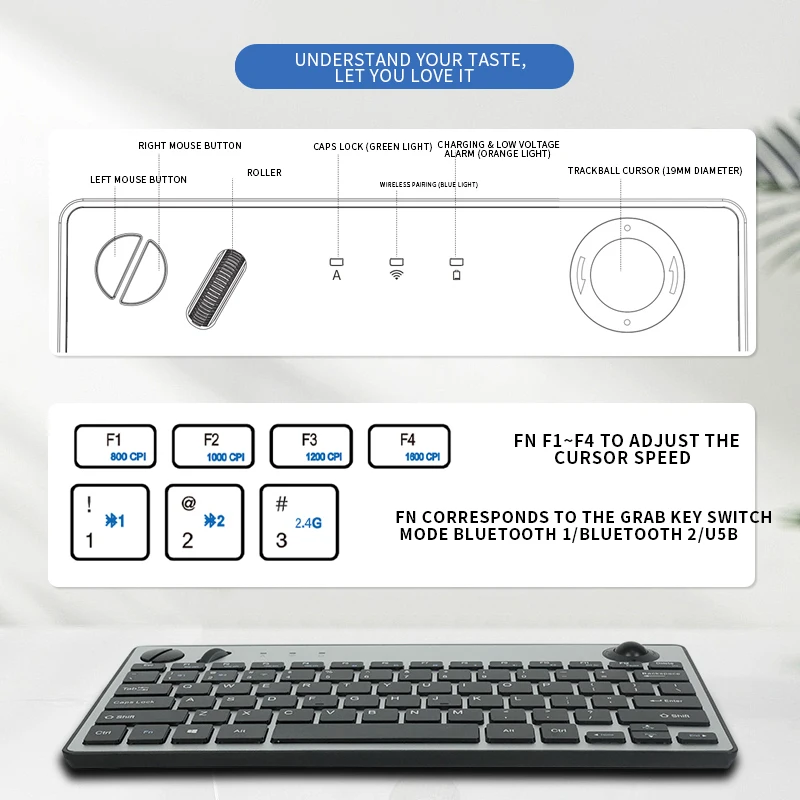 وحدة تحكم بلوحة مفاتيح الألعاب اللاسلكية بلوتوث مع وظيفة ماوس كرة التتبع وحدة تحكم ألعاب USB عصا التحكم للوحة المفاتيح #5