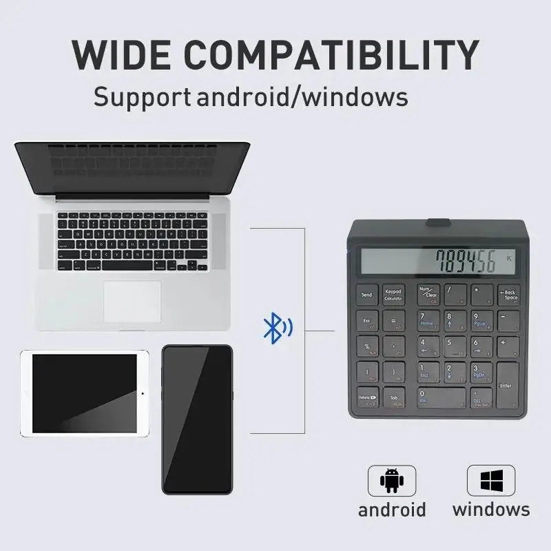 Imagem -06 - Teclado Numérico sem Fio para Windows Android Iphone Display Lcd Calculadora Bluetooth Teclado Numérico em 1