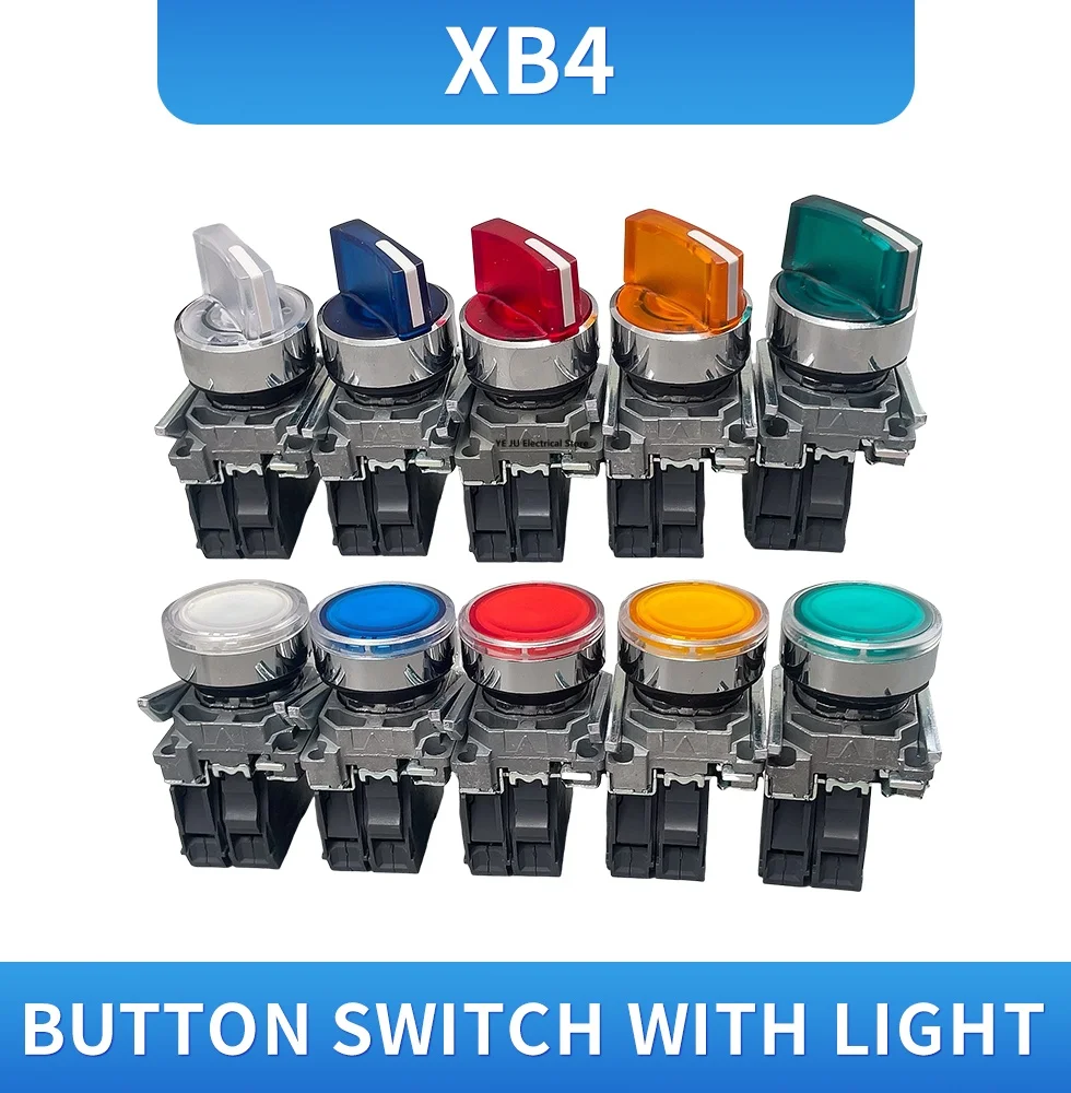 XB4 Illuminated Knob Switch 2 Gears 3 Gears Normally Open Normally Closed Mechanical Button Switch Self-lock LED Button Switch