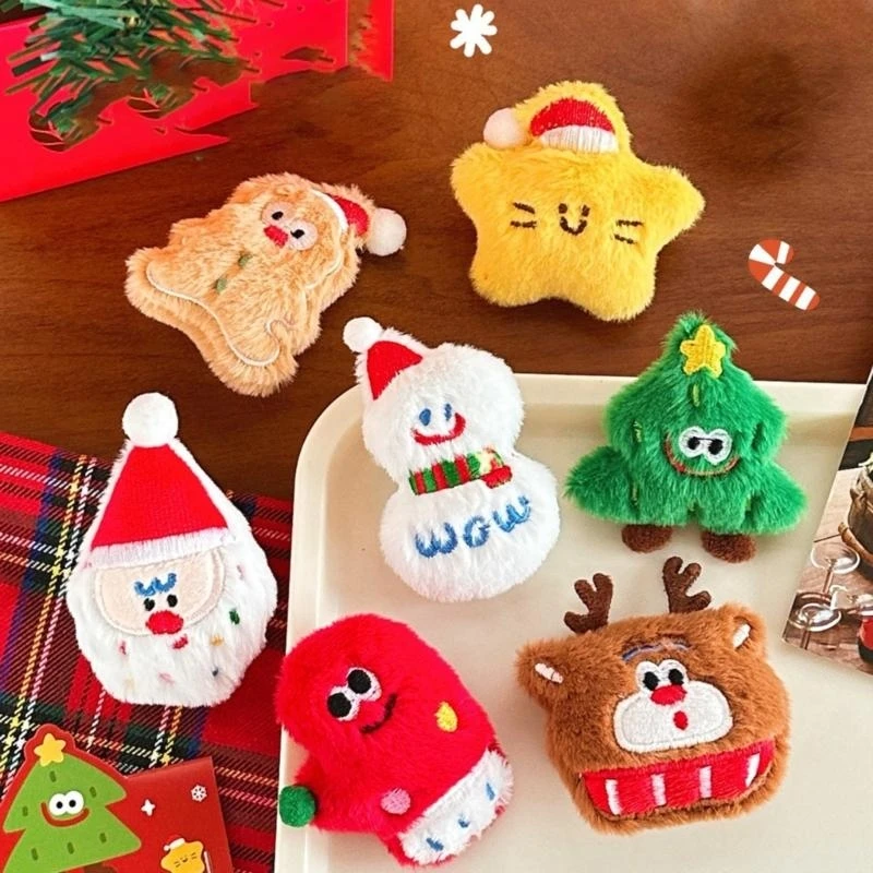 

652F Holiday Furr Plush Christmas Theme Brooch Pin Bag Decoration Brooch Lovely Plush Pin for Festival Decors All Ages