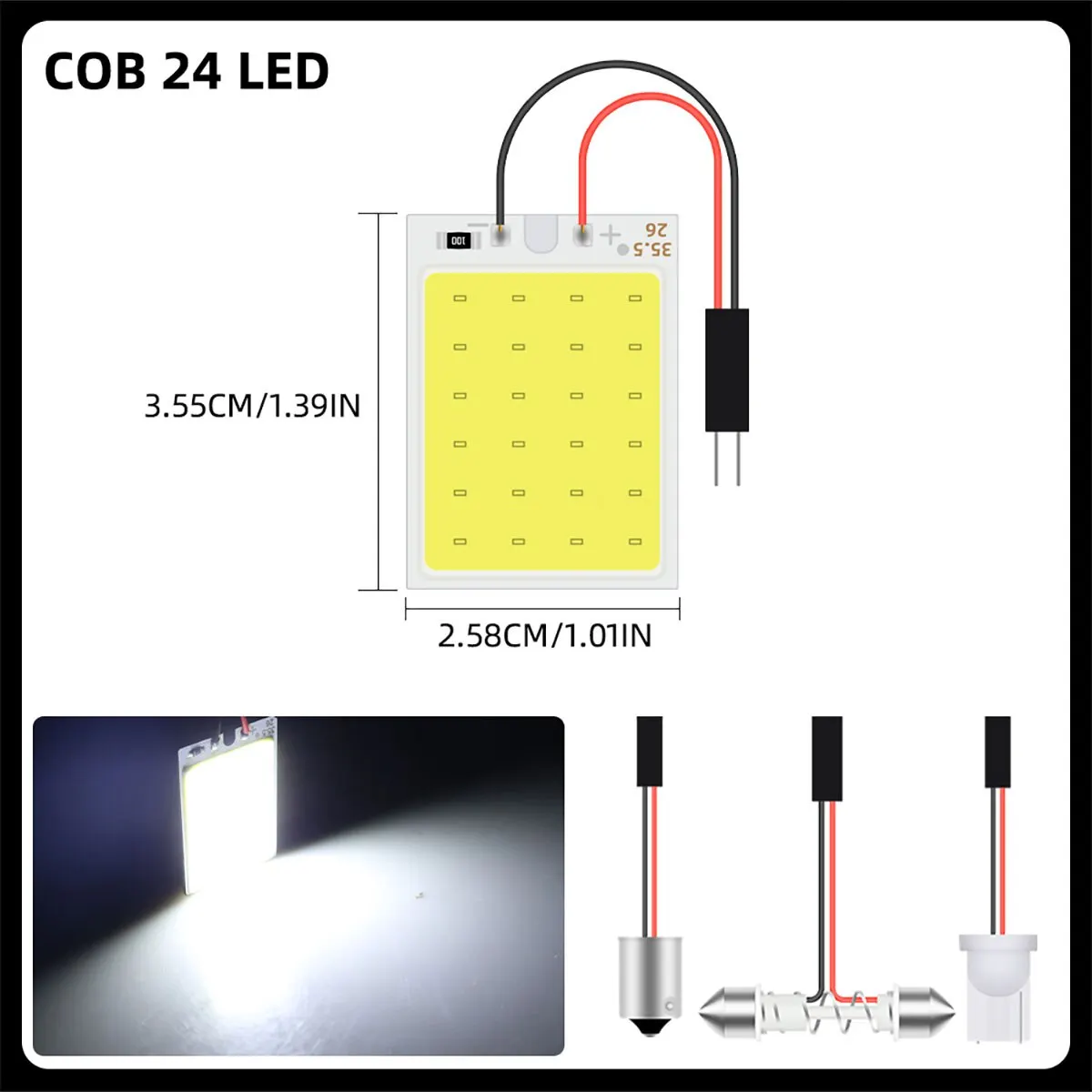 4szt Festoon LED COB LED Żarówki 31mm 36mm 39mm 41mm z gniazdem T10 BA9s C5W Samochodowe światło kopułkowe Auto Car Interior Reading License Led