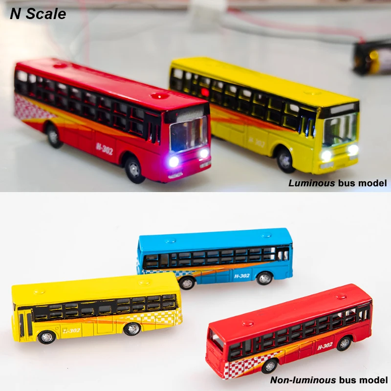 Alloy Miniature Bus Model Scale1:150 Luminous/Non-Luminous Car Kids Toys Building Scene Layout Materials Diorama Kits 3Pcs/Lot