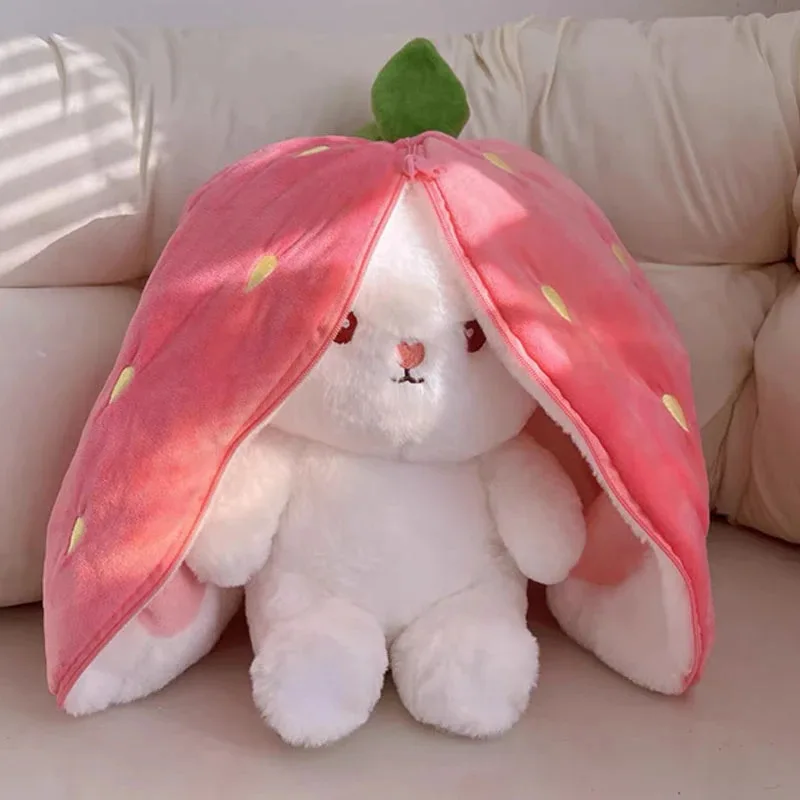 Two bags of Strawberry Rabbit Carrot Rabbit, strawberry transform rabbit fruit plush toy Carrot Pillow Rabbit Doll