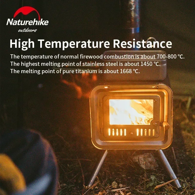 Naturehike Folding Firewood Stove Pure Titanium Furnace Ultralight Portable Winter Grill Chimney Outdoor Heating 2kg 2M Burners