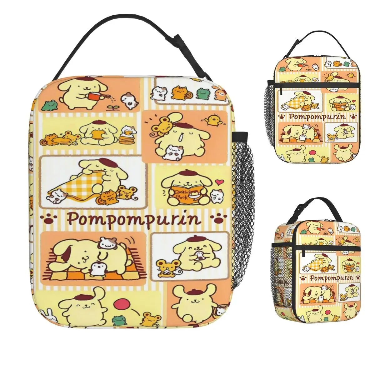 

Pom Pom Purin Anime Dog Lunch Bag For Child Lunch Box Vintage School Cooler Bag Portable Zipper Oxford Thermal Tote Handbags