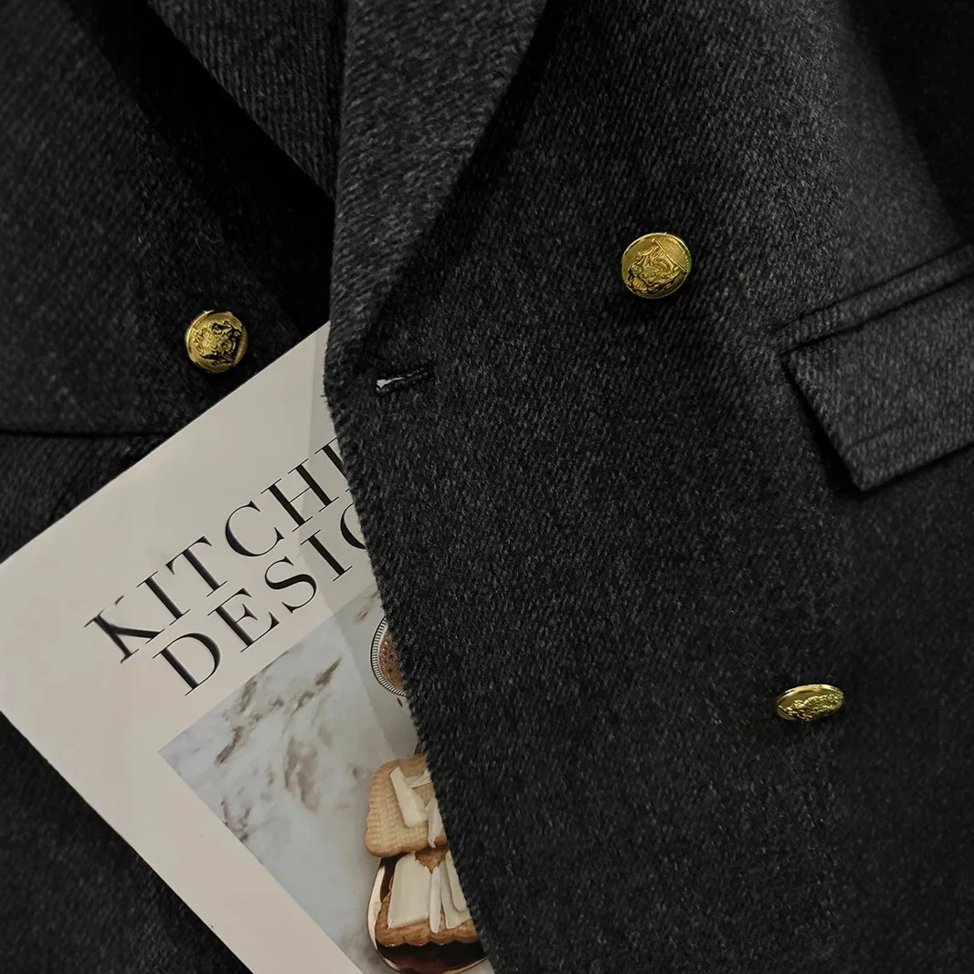 سترة صوفية رمادية داكنة بدلة صغيرة نسائية جديدة ذات مزاج راقي في خريف وشتاء 2025 #4