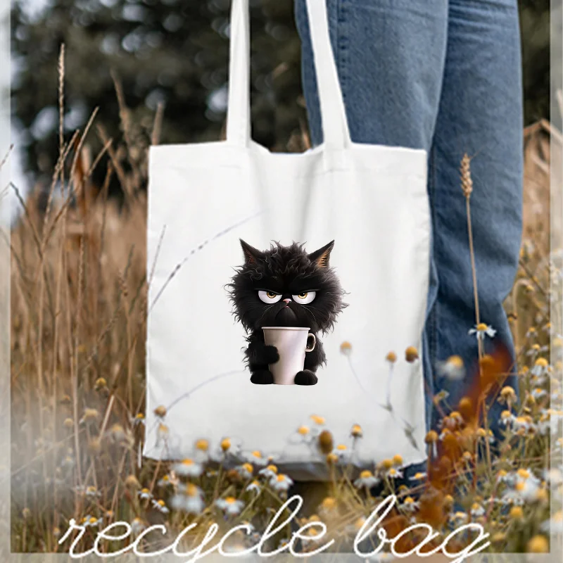 Canvas Bag High-Definition Digital Printed Shopping Bag Cat Pattern Environmentally Friendly And Portable Linen Bag ﻿