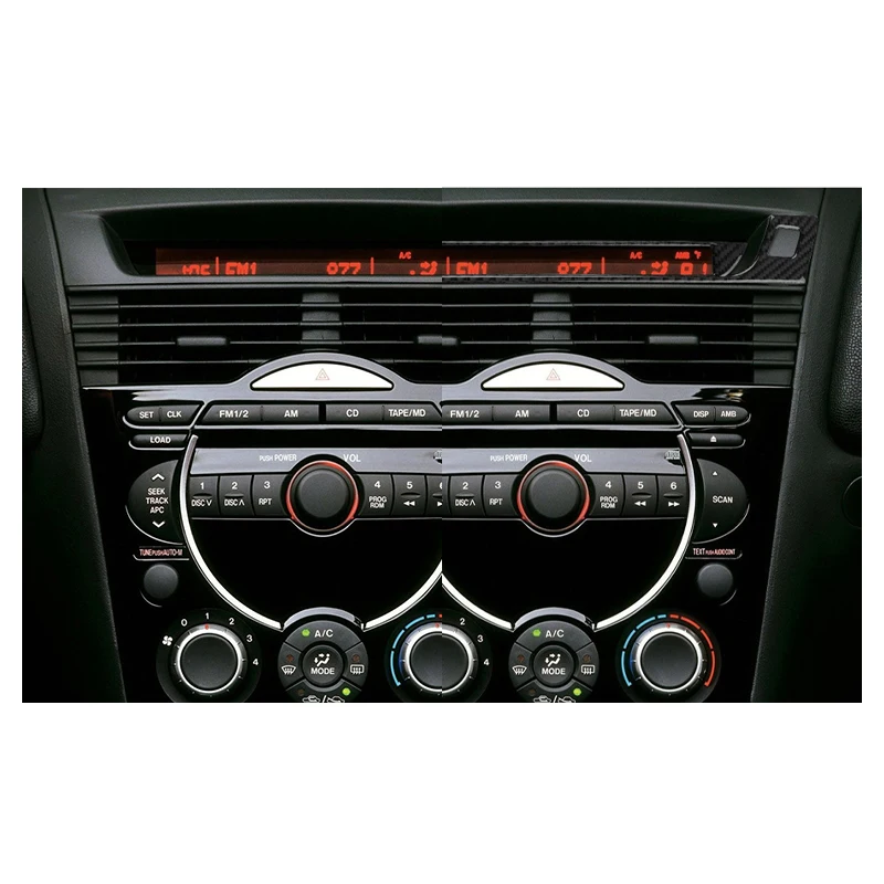 ألياف الكربون لمازدا RX8 RX-8 SE3P JM1FE 2004-2008 الداخلية تكييف الهواء CD غطاء لوحة الكسوة سيارة ملصق
