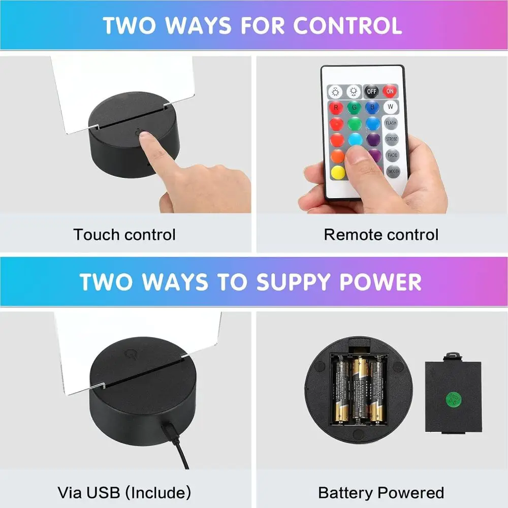 

Основание светодиодных ламп, ночник, сделай сам, прозрачные акриловые листы, 16 цветов, сменный пульт дистанционного управления, USB-кабель, подставка для светильника, основание для подарка ребенку