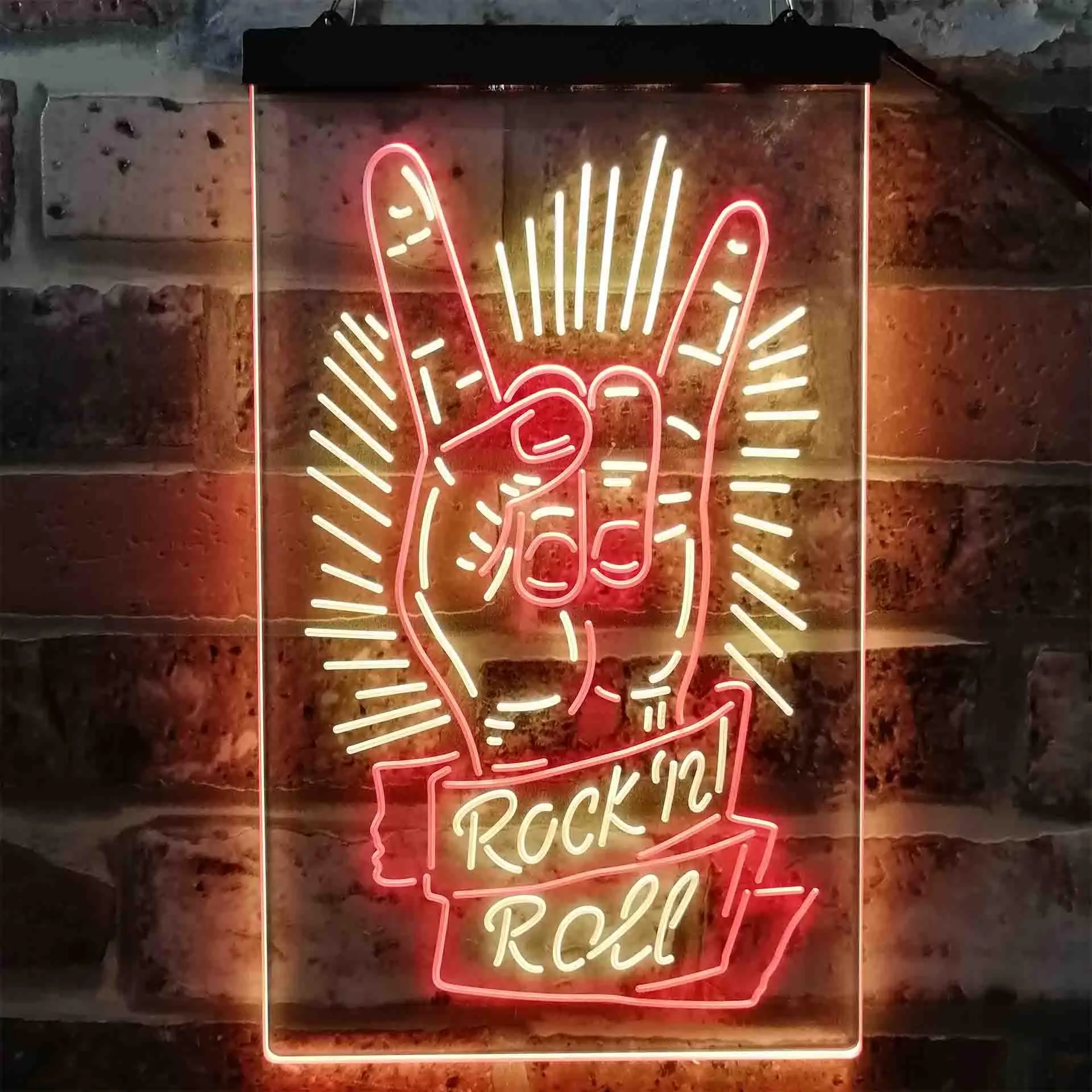 Rock n Roll Hand Metal Music Dual Color Led Neon Sign st6-i3900