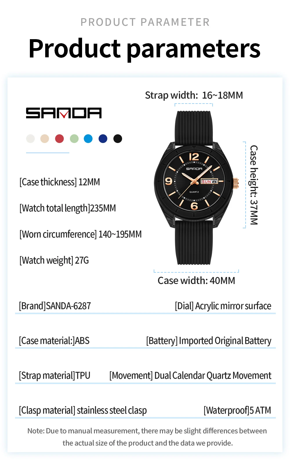 SANDA New 6287 Male and Female Student Leisure Exam Watch, Night Light Waterproof Double Calendar Women's Quartz Watch 2025