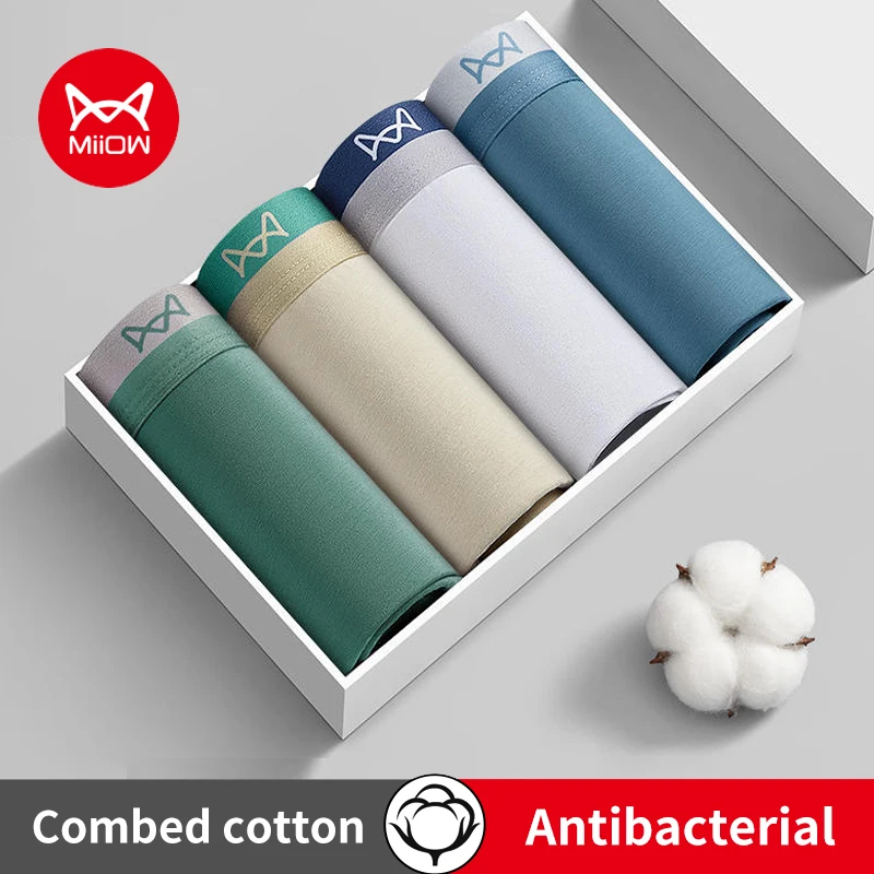 

MiiOW 3Pcs Autumn Winter Cotton Men's Panties 7A Antibacterial Crotch Mens Underwear Breathable Man Underpants Men Boxer Briefs