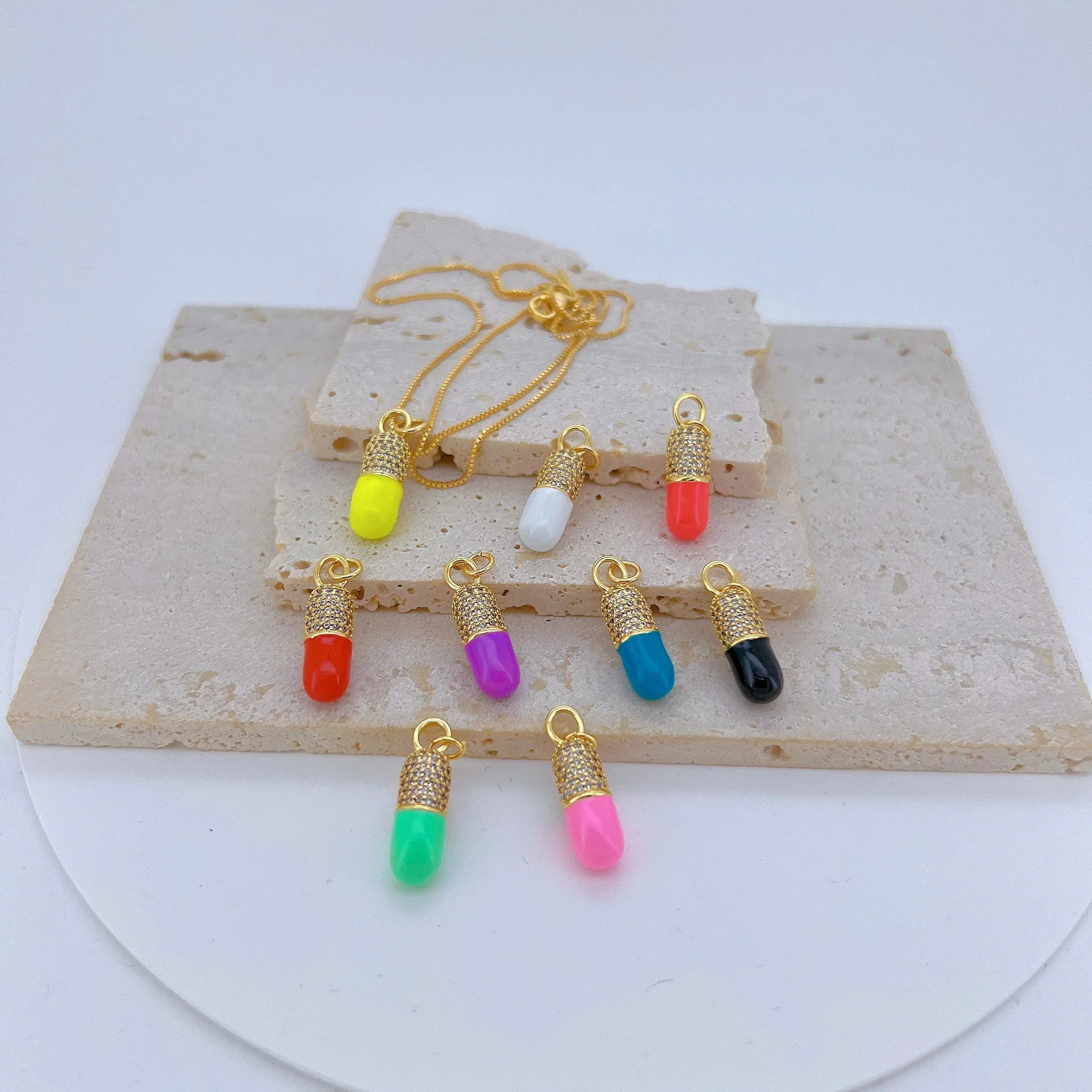 2Pcs Colorful Pills Enamel Pendant for Diy Bracelet Necklace Earring Making Supplies Micro Inlay Zircon Brass Jewelry Accessorie