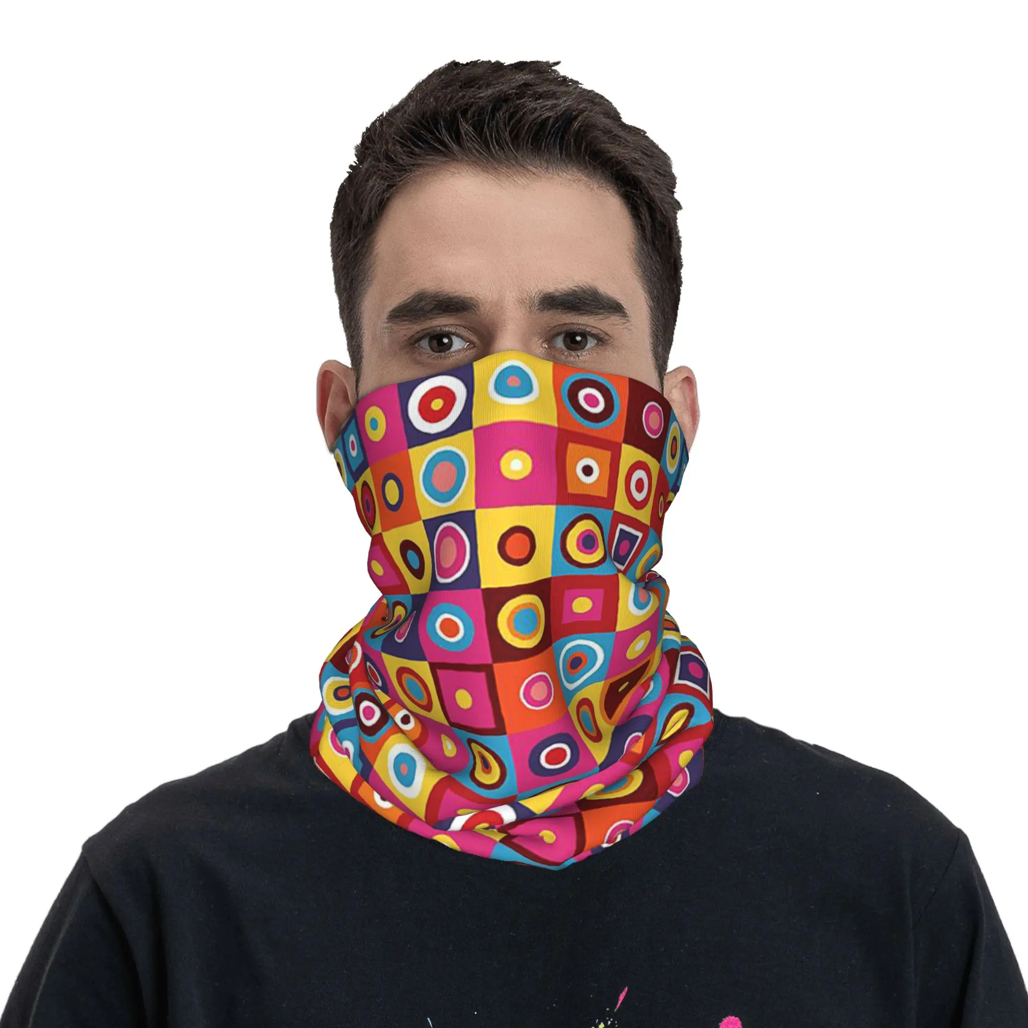 Squares and Circles Colorful Wassily Kandinsky Bandana Neck Gaiter Printed Wrap Scarf Cycling Scarf Cycling For Men Women Adult