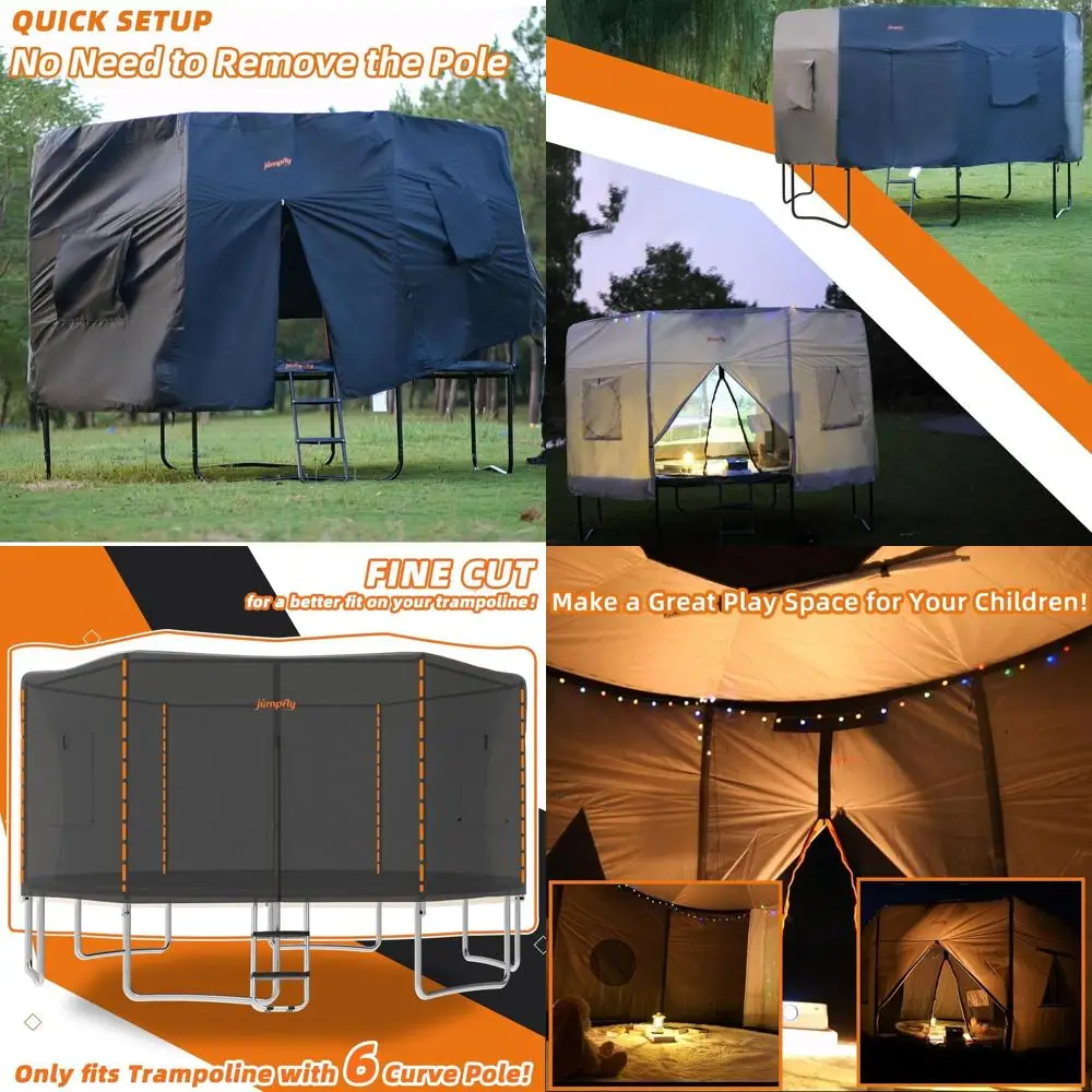 خيمة ترامبولين 14 قدم للأطفال (خيمة فقط)، تناسب 6 أقطاب مستقيمة ترامبولين مستديرة، غطاء ظل ترامبولين مع ضوء LED #1