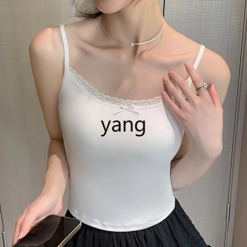 

LMM lace splicing bow sleeveless top simple white suspender vest women's inner