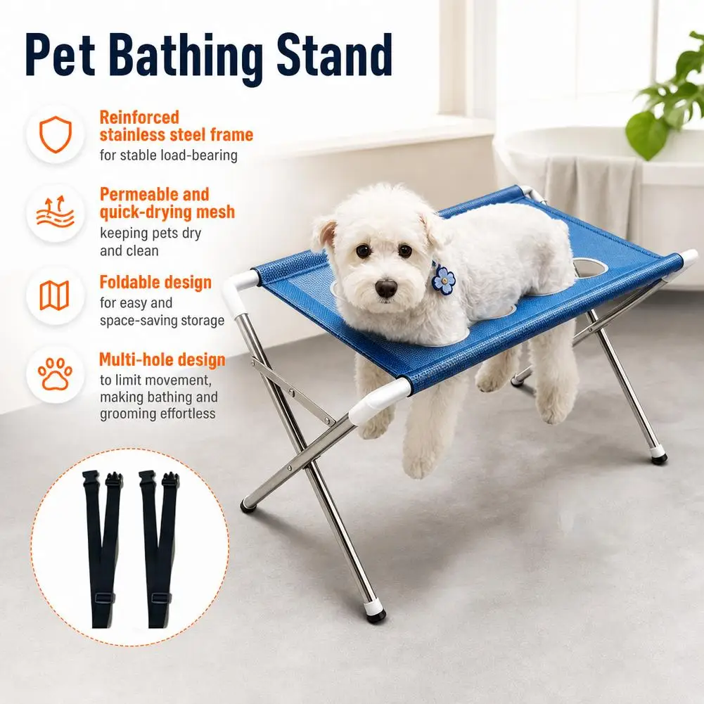 Pet Grooming Hammock Stand Foldable Cat Dog Bathing Rack Quick Dry Mesh Nail Trimming Holder for Small Medium Pets