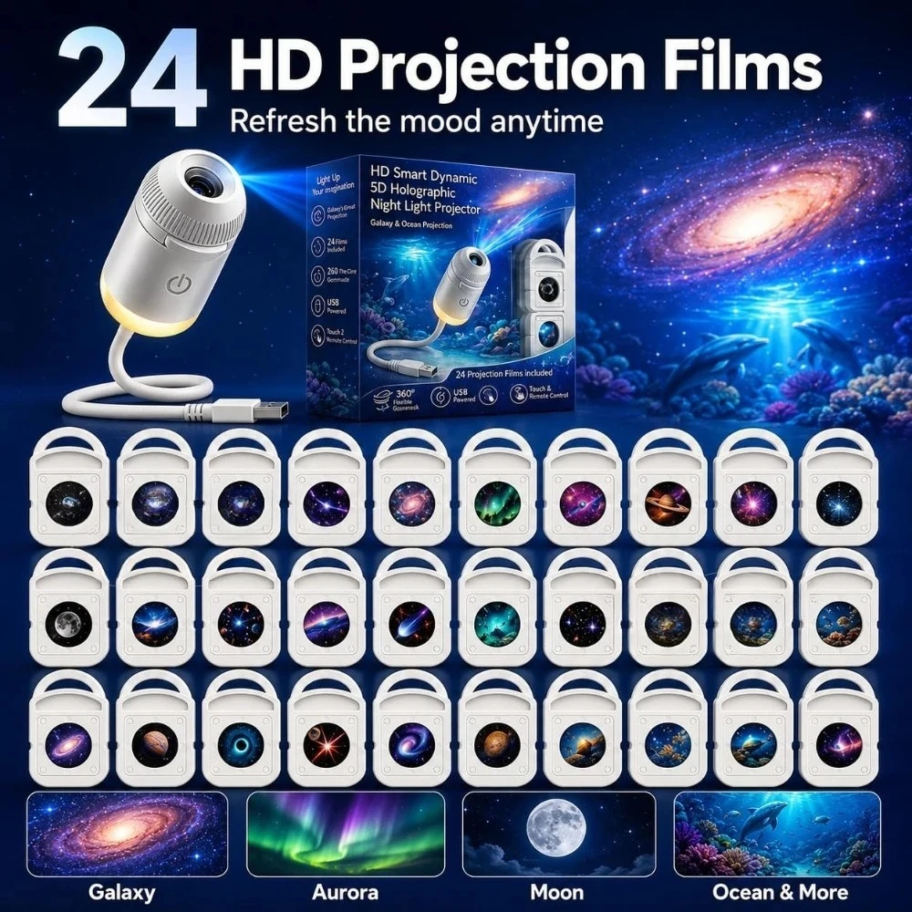 HD Smart 5D holographic galaxy and ocean projector night light