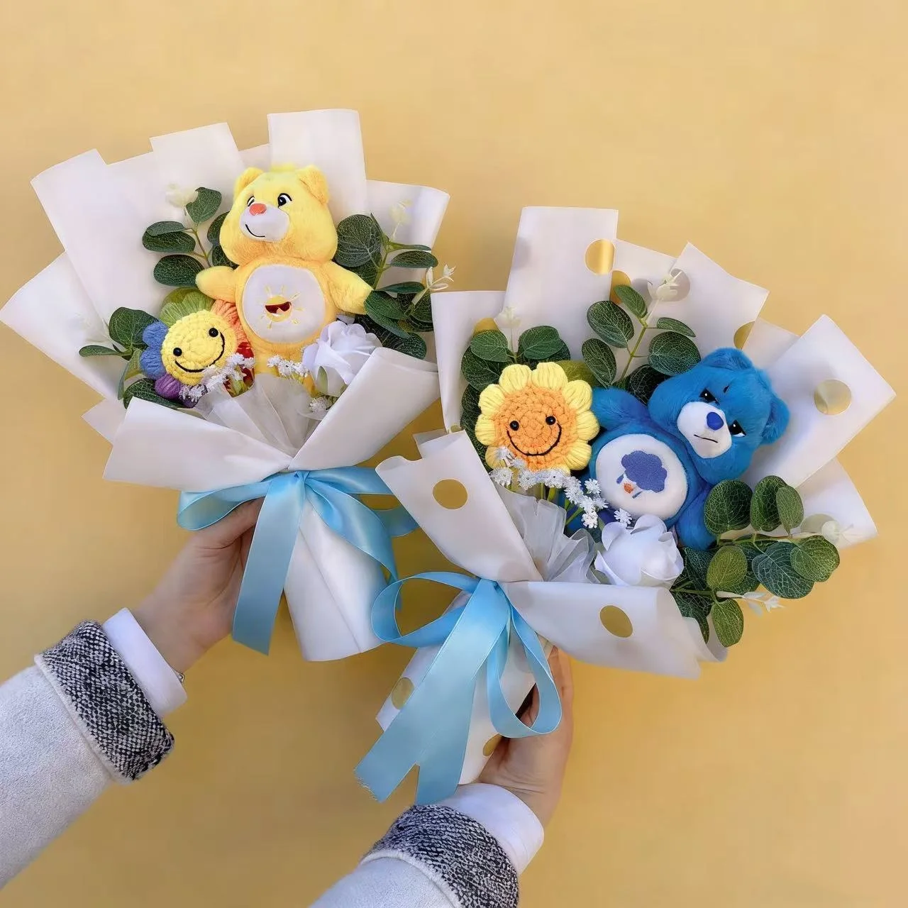 Genuine Care Bears Soft Plush Dolls With Sunflowers Creative Flower Bouquets Christmas Birthday Graduation Gifts
