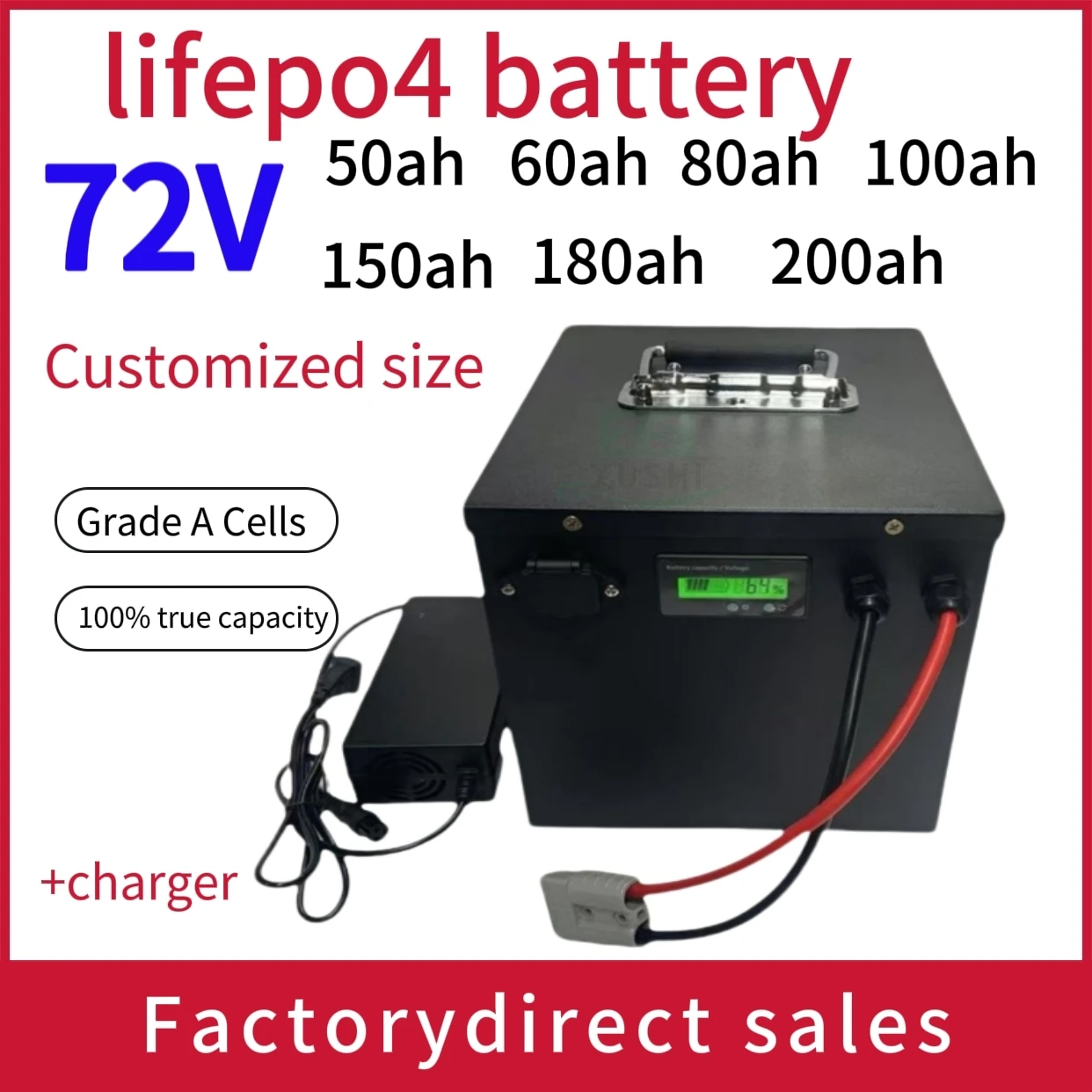 

Lifepo4 72V 50Ah 60Ah 70Ah 80Ah 100Ah 150Ah 180Ah 200Ah Lithium Battery for Scooter Motorcycle Tricycle Electric Four-Wheels Car