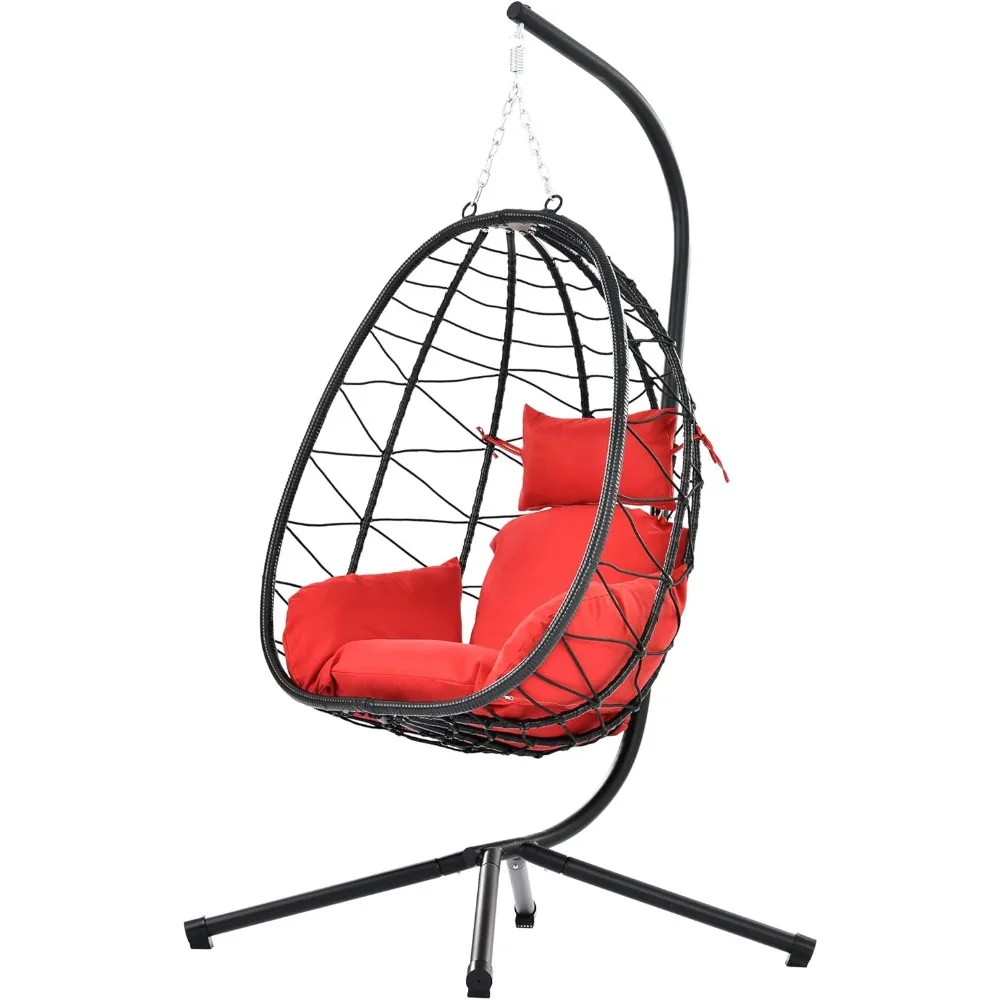 

Egg Chair Outdoor Indoor, Patio Wicker Hanging Egg Chair with Stand, Swing Hammock Egg Chairs with Thicken Padded Cushions