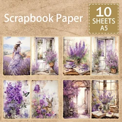 10 Sheets A5 Size Lavender Girl Butterfly Tree Door Background Vintage Grunge Journal Planning Scrapbooking