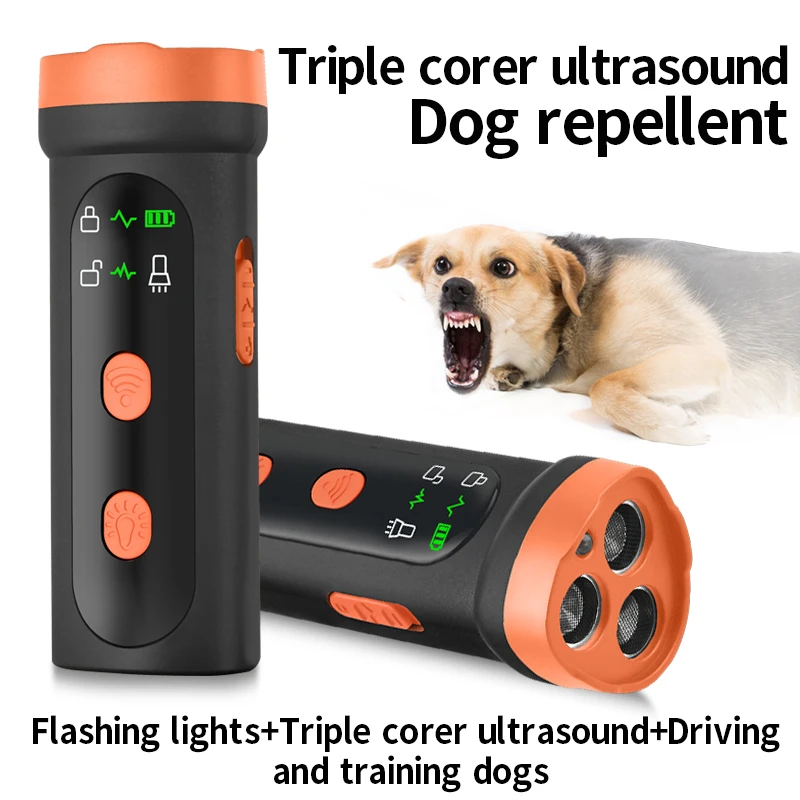 Repelente Ultrasónico Portátil de Tres Núcleos para Perros, Entrenador de Mascotas con 6 Modos de Entrenamiento para Uso en Interiores y Exteriores, Corrección de Comportamiento