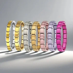 ファッションステンレス鋼の弾性イタリアリンクチャームブレスレット9mm幅シンプルデザインバングル女性女性diyジュエリーを作る 8ベストセールスイタリアのステンレススチールジュエリー-8