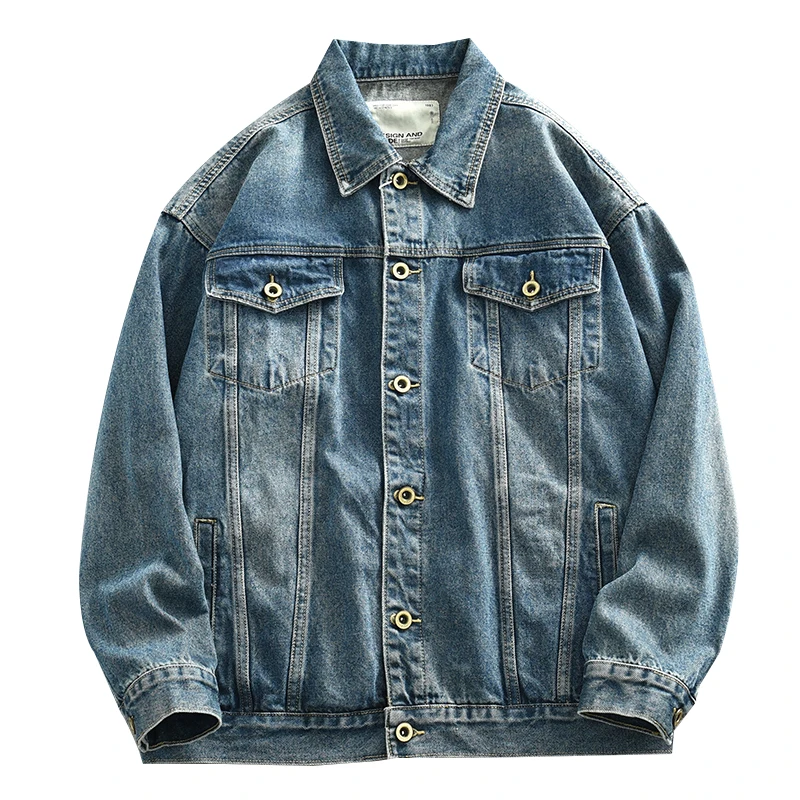 Hipster men's new vintage washed tooling plus-size loose denim jacket