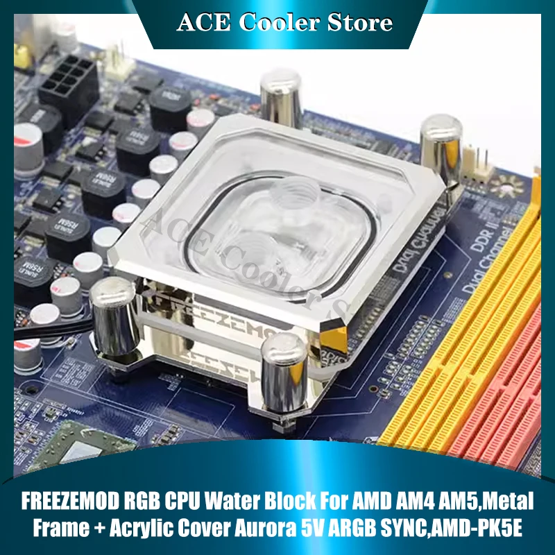FREEZEMOD RGB CPU Water Block For AMD AM4 AM5,Metal Frame + Acrylic Cover, Aurora 5V ARGB SYNC,AMD-PK5E