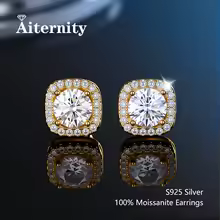 Stud Earrings Certified Genuine Moissanite 925 Silver - FB Gold - White
