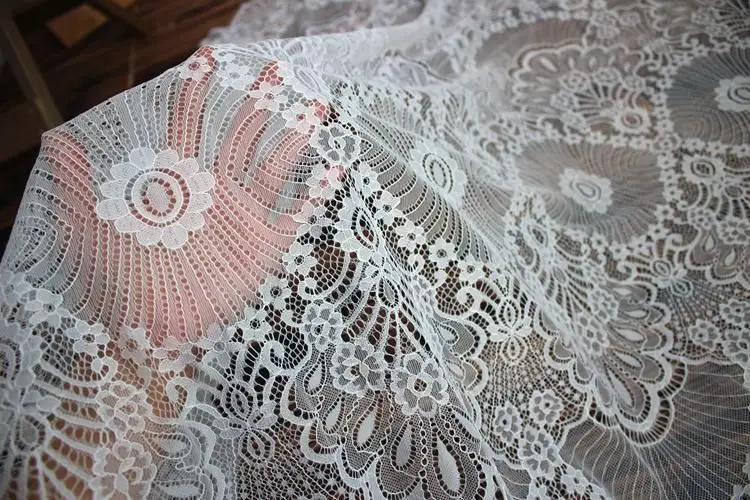 French Eyelash Lace Fabric, 150cm Wide, DIY Exquisite Lace Embroidery Clothes, Wedding Dress Accessories, White and Black, 3m