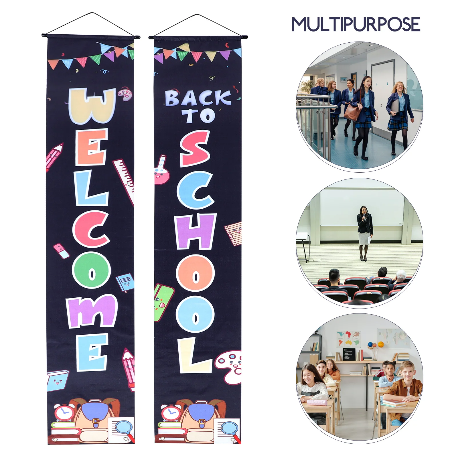 

1 Pair 2023 Back To Porch Sign Door Hanging Banner Classroom Welcome Premium Polyester Bright Colors Party Decoration