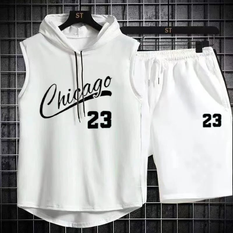 

New Summer 23 Men's Two Piece Set CasualT-Shirt and Shorts Set Mens Sports Suit Fashion Short Sleeve Tracksuit Hooded T-shirt
